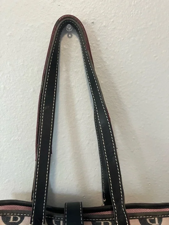 Dooney & Bourke Canvas Monogram Bucket Tote Bag Pink Lining Leather Trim Vintage - Picture 4 of 15